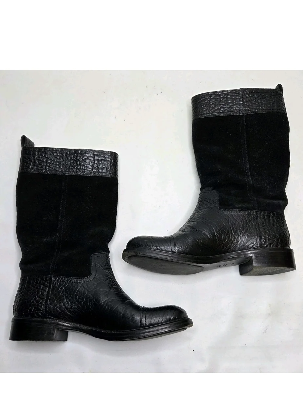 Tory Burch Corey Mid Calf Boots Womens 7 M Leather Black Logo Riding Equestrian